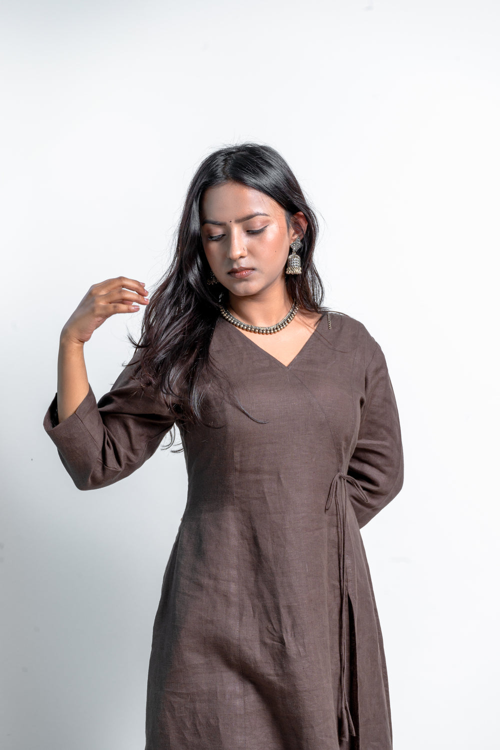 Earthly Elegance: Brown Linen Angrakha Style Set