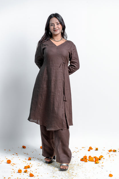 Earthly Elegance: Brown Linen Angrakha Style Set