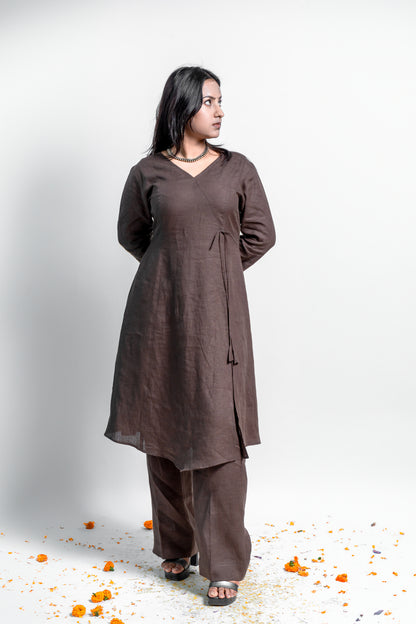 Earthly Elegance: Brown Linen Angrakha Style Set