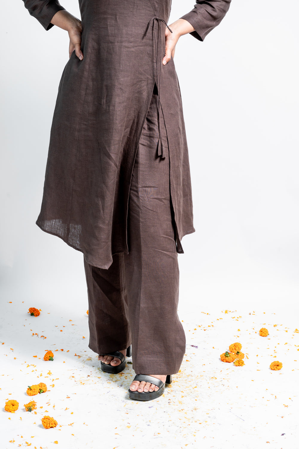 Earthly Elegance: Brown Linen Angrakha Style Set