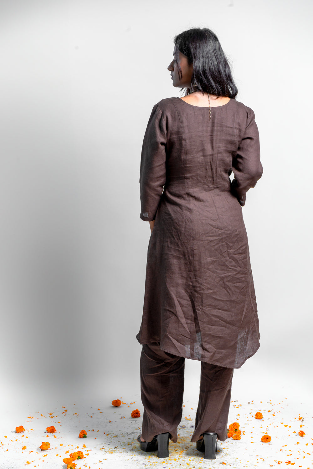 Earthly Elegance: Brown Linen Angrakha Style Set