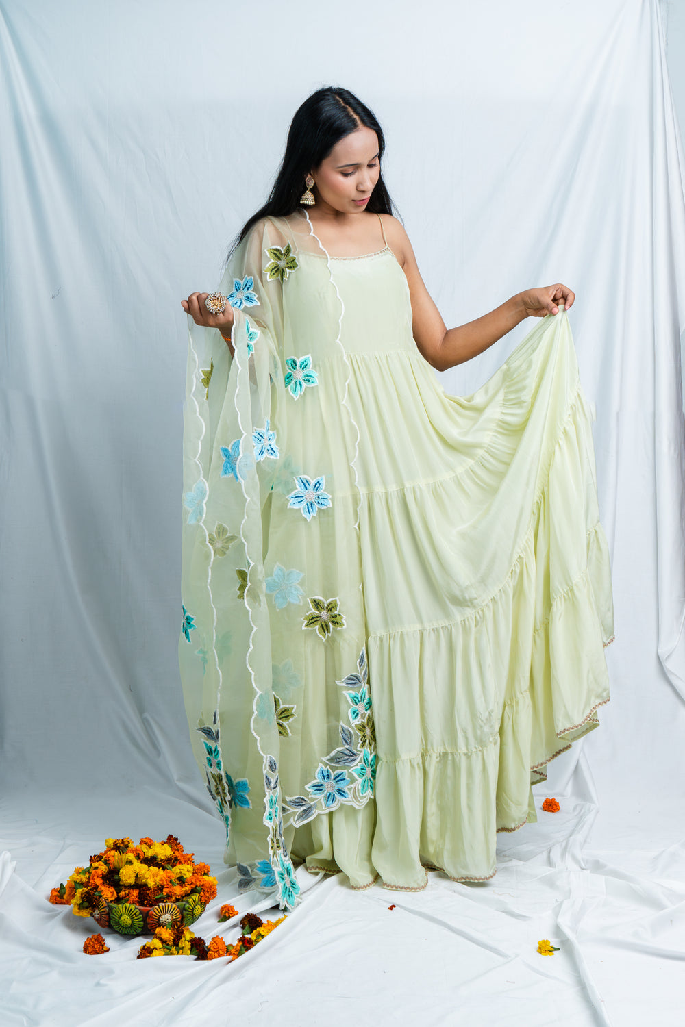 Pastel Elegance: Pista Green Anarkali with Dupatta