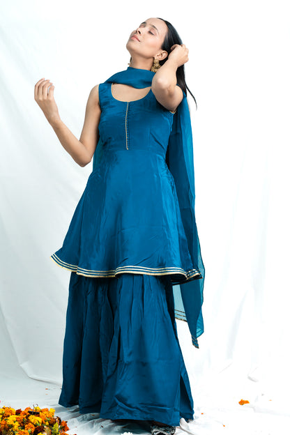 Crystal Teal Blue Sharara Set