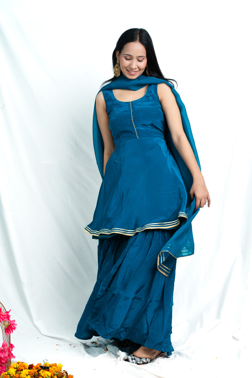 Crystal Teal Blue Sharara Set