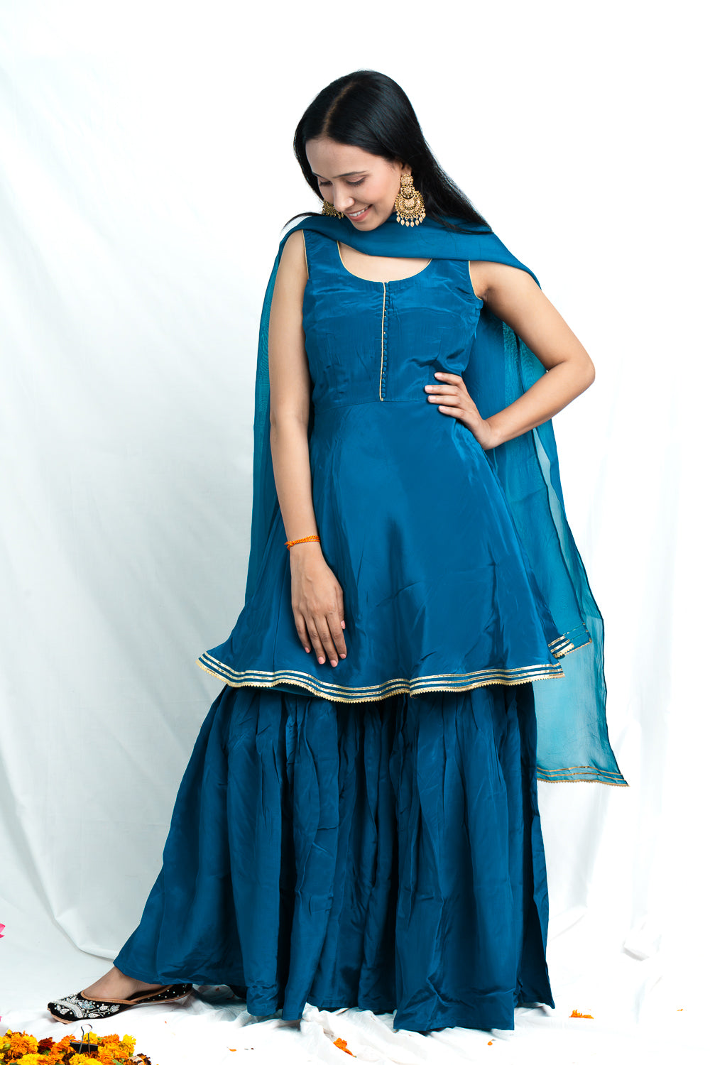 Crystal Teal Blue Sharara Set