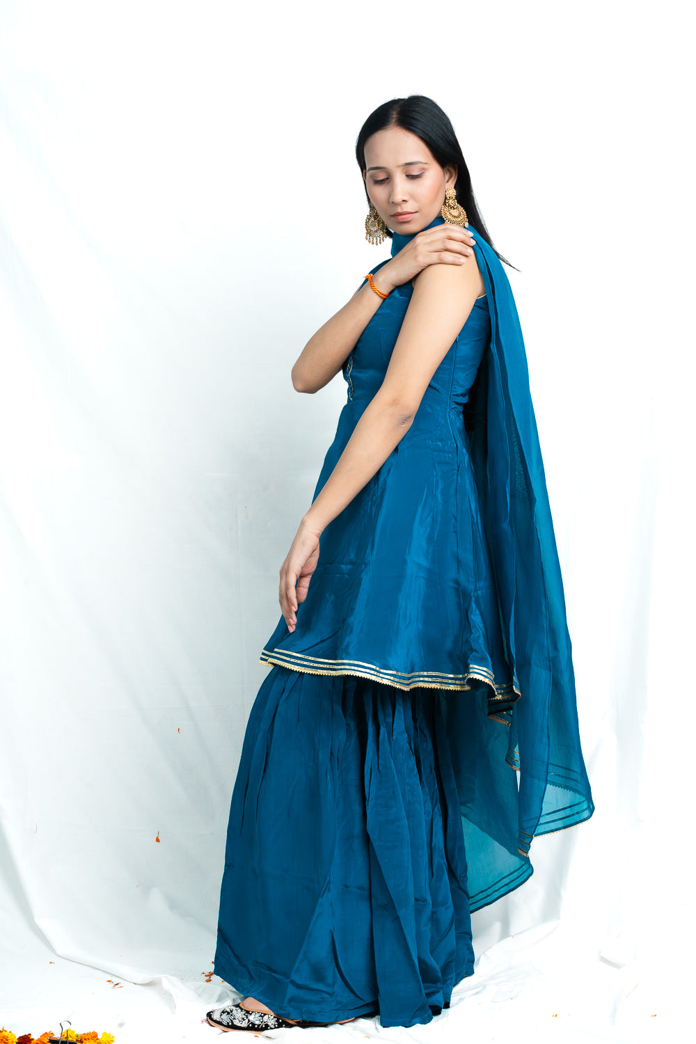 Crystal Teal Blue Sharara Set