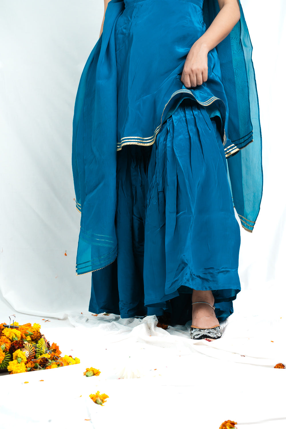 Crystal Teal Blue Sharara Set