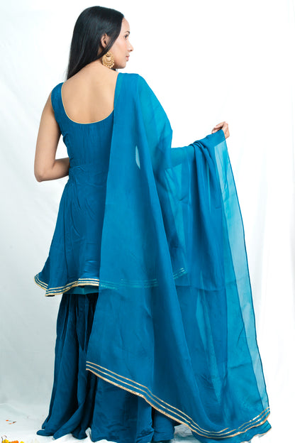 Crystal Teal Blue Sharara Set