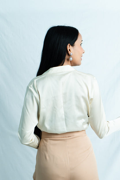 Elegant Sophistication: Buttoned Placket Satin Shirt